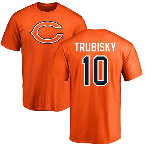 Chicago Bears Men Orange Mitchell Trubisky Name and Number Logo NFL Football #10 T Shirt